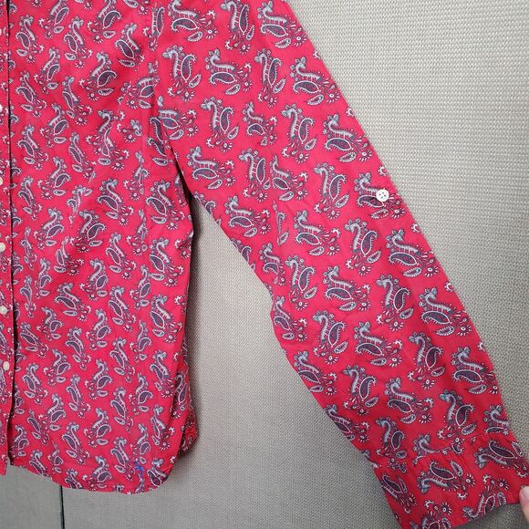 Talbots Cotton Red Paisley Long Sleeve Button-Up Blouse Size 12 - Picture 2 of 5